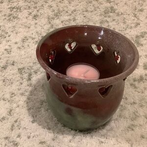 Handcrafted Beaded Pottery Heart Cutout Ceramic Candle Holder w votives Resale
